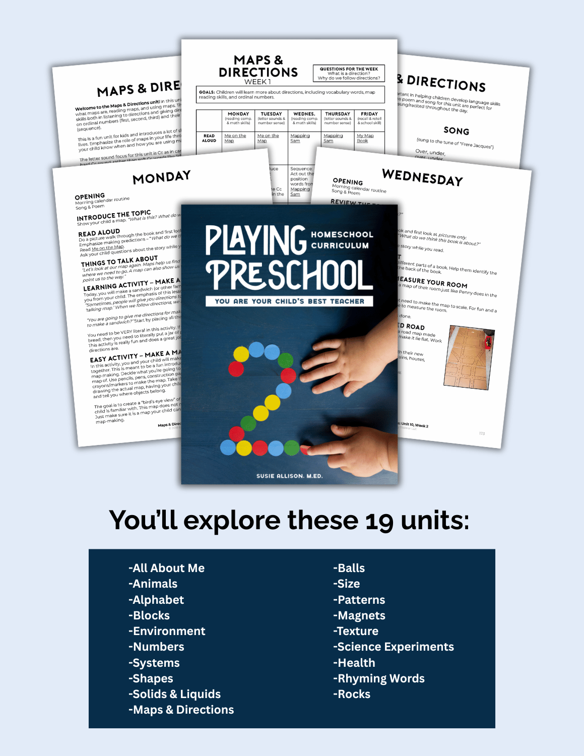 Playing Preschool Year 2 collage of sample pages and units