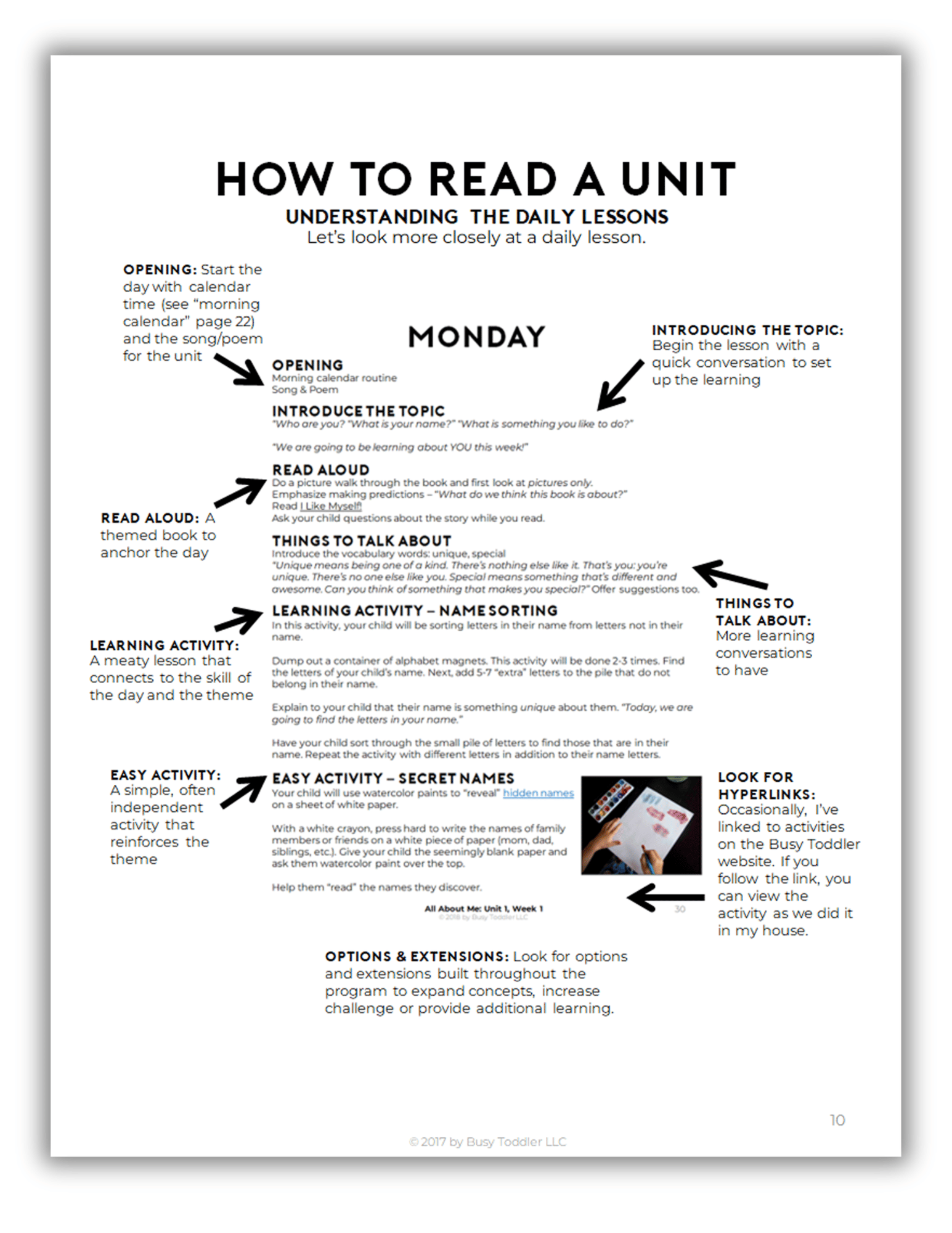 Sample spread of Playing Preschool Year 2 - How to Read a Unit